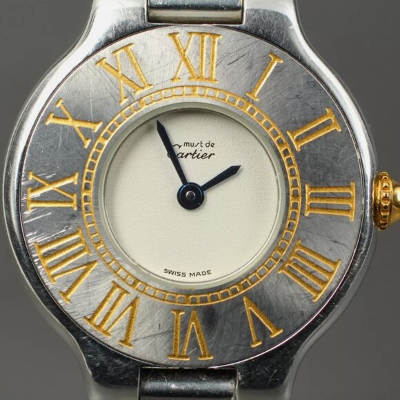 Near Mint Cartier Black Strap Ladies Gold Watch with Box + Hang Tag!! - Picture 3 of 6